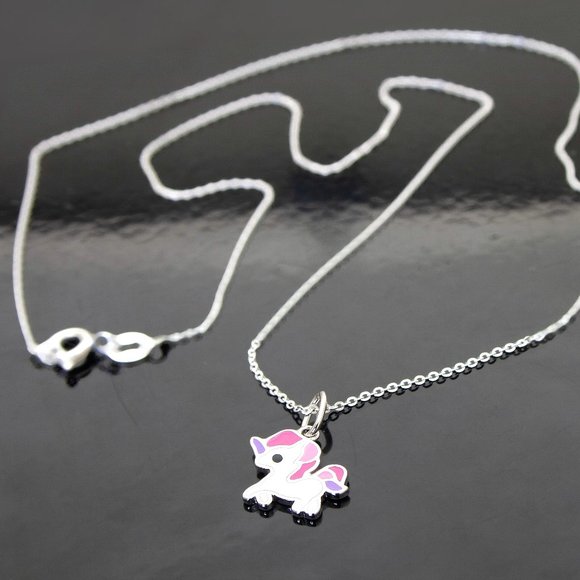 925 Silver Unicorn Pendant Necklace, Necklace for Girls, Unicorn Enamel Charm - Picture 3 of 3
